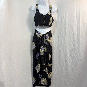Vintage Sue Wong Black Floral Two Piece Skirt Set Rare Resort